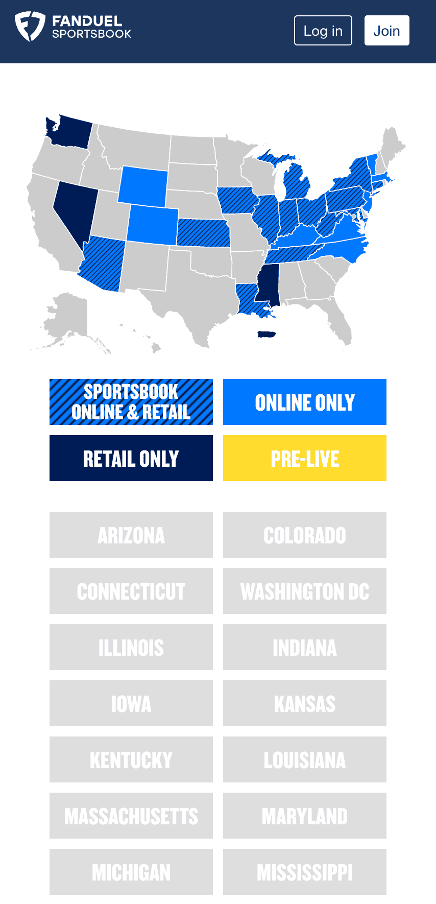 Fanduel legal states 2025