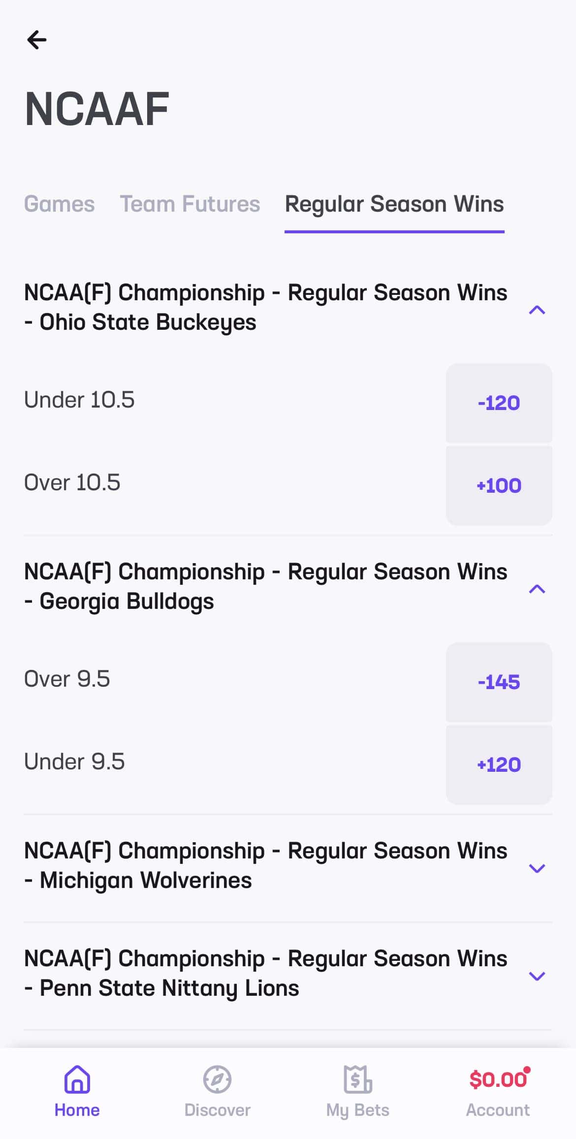 Regular season college football win totals for 2025-2026 season at Hard Rock Bet.