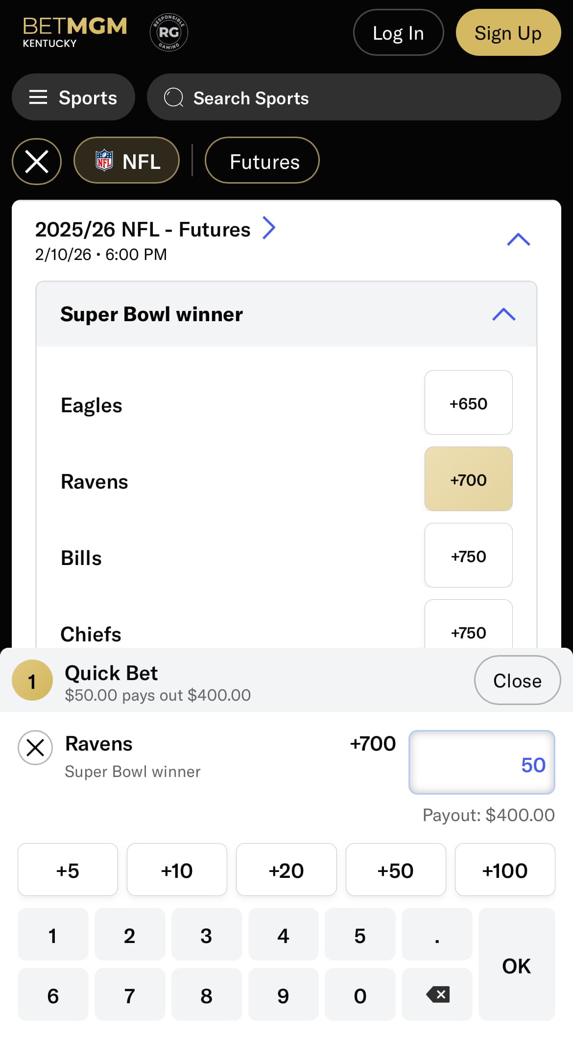 BetMGM 2025-26 NFL Super Bowl Odds