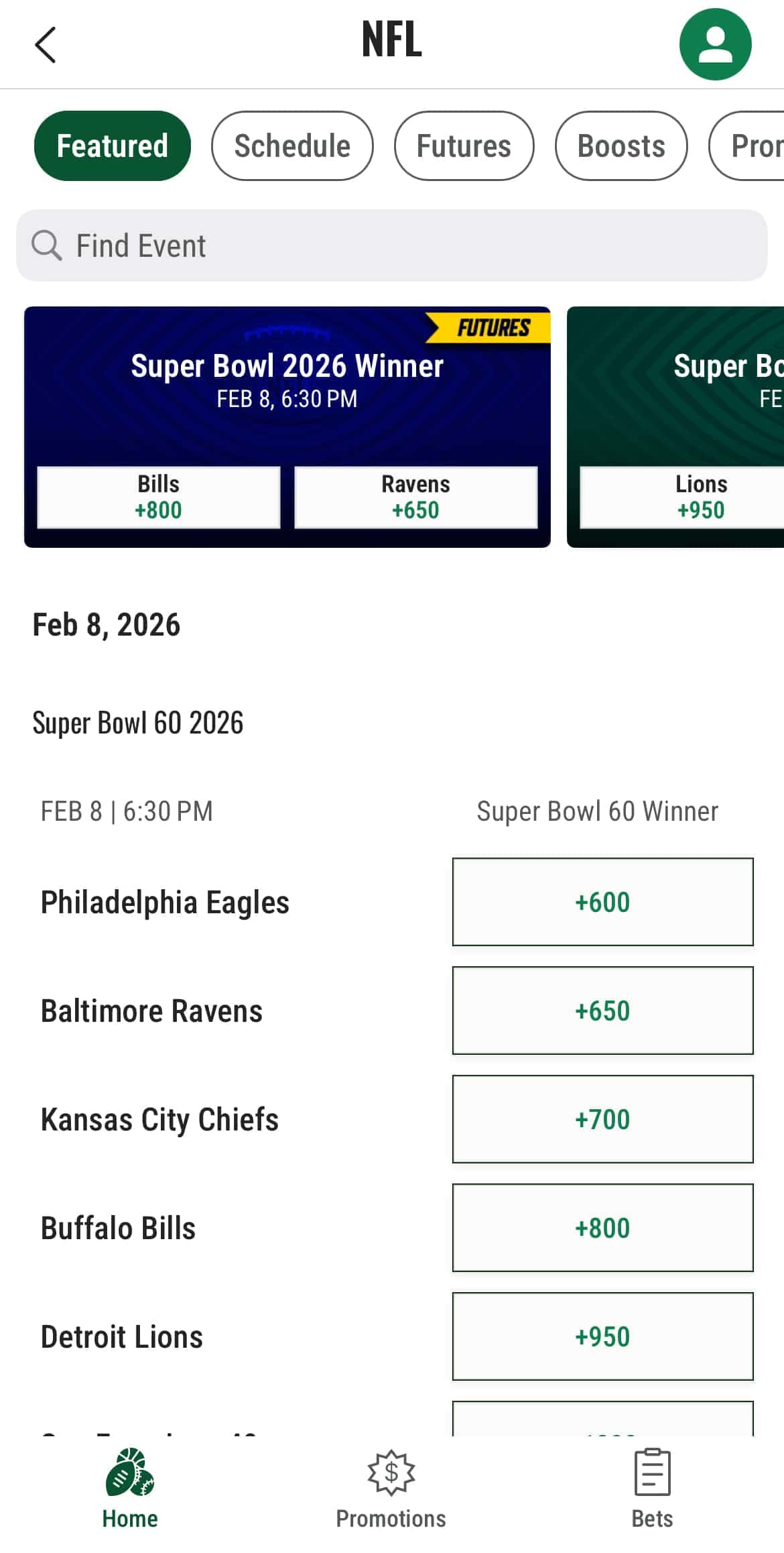 NFL futures at Caesars Sportsbook.