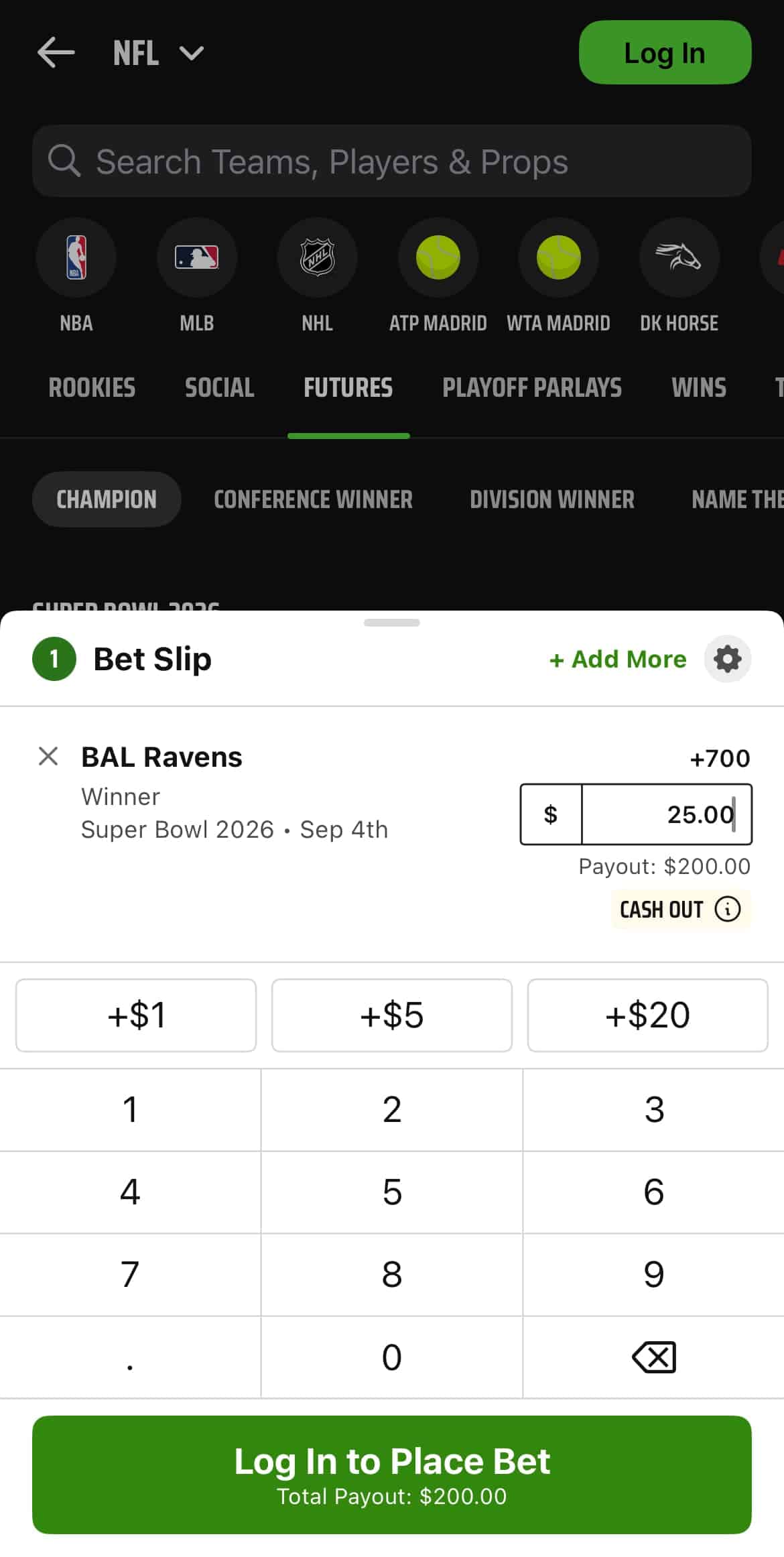 NFL futures bet at DraftKings sportsbook