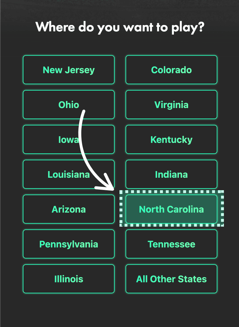 Bet365 North Carolina select your state at sign up.