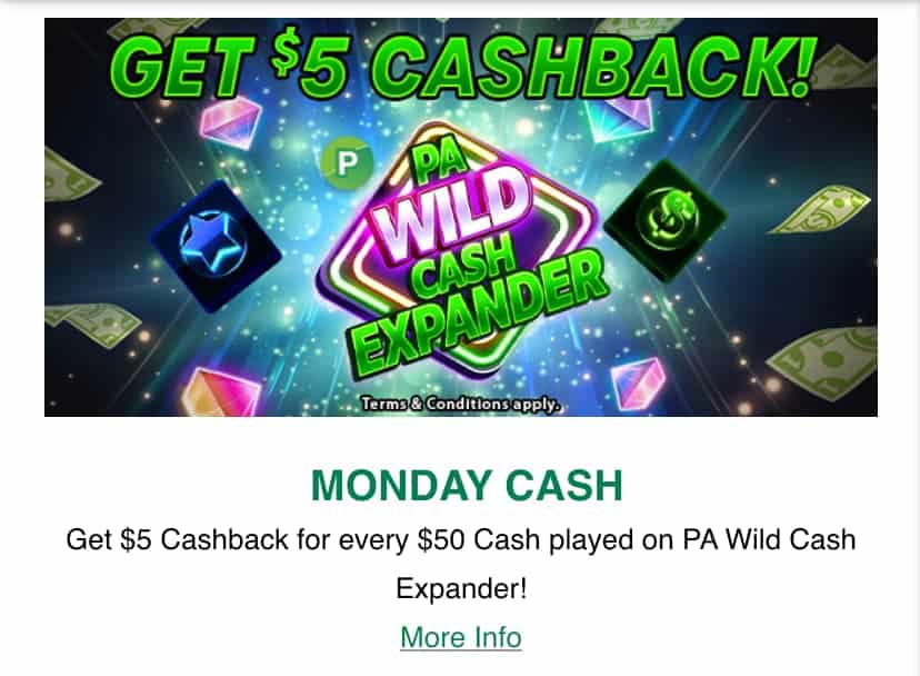Monday Cash promo at the PA Lottery