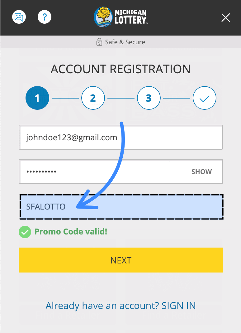 MI Lottery promo code field
