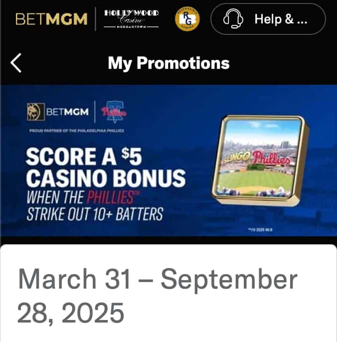 BetMGM PA online casino promo for the Phillies